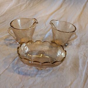 2/40$ Vintage Marigold FloraGold  Glass Creamer and Sugar Set